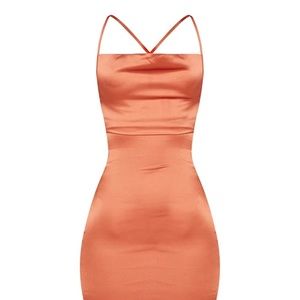 Silk Satin Rust Orange Lace Up Dress